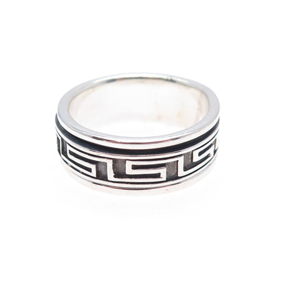925 Sterling Silver Vintage Greek Maze Oxidized Rotating Band Ring Size 11.75