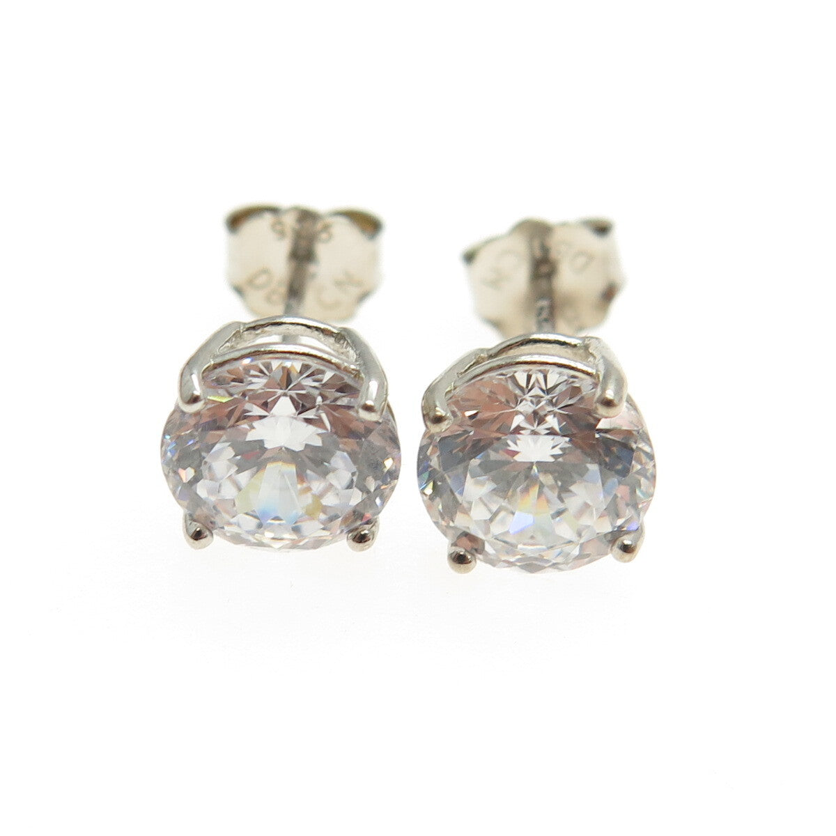 925 Sterling Silver Round-Cut C Z Stud Earrings