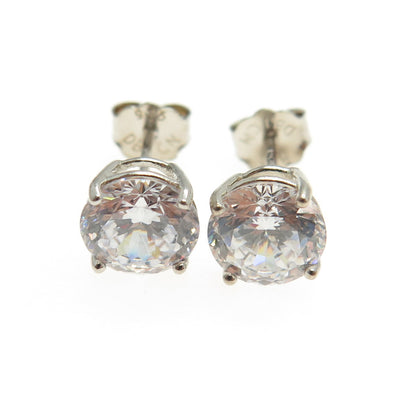 925 Sterling Silver Round-Cut C Z Stud Earrings