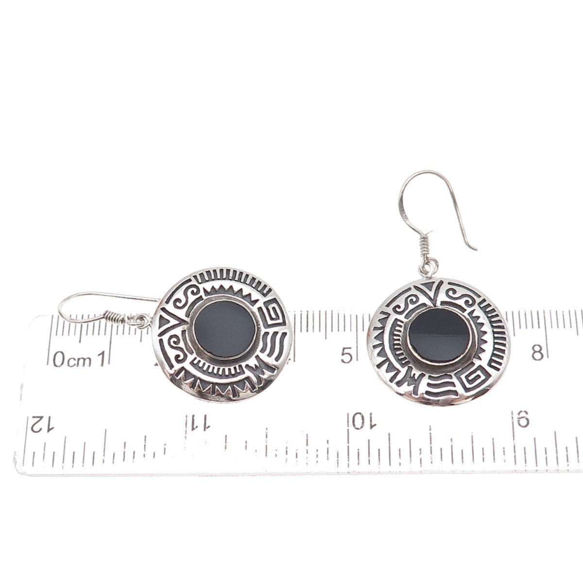 Boma 925 Sterling Silver Vintage Real Black Onyx Ethnic Oxidized Dangle Earrings