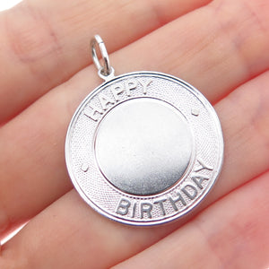 ELCO 925 Sterling Silver Vintage Happy Birthday Round Tag Charm Pendant
