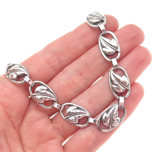 DANECRAFT 925 Sterling Silver Antique Art Deco Floral Leaf Chain Necklace 14"