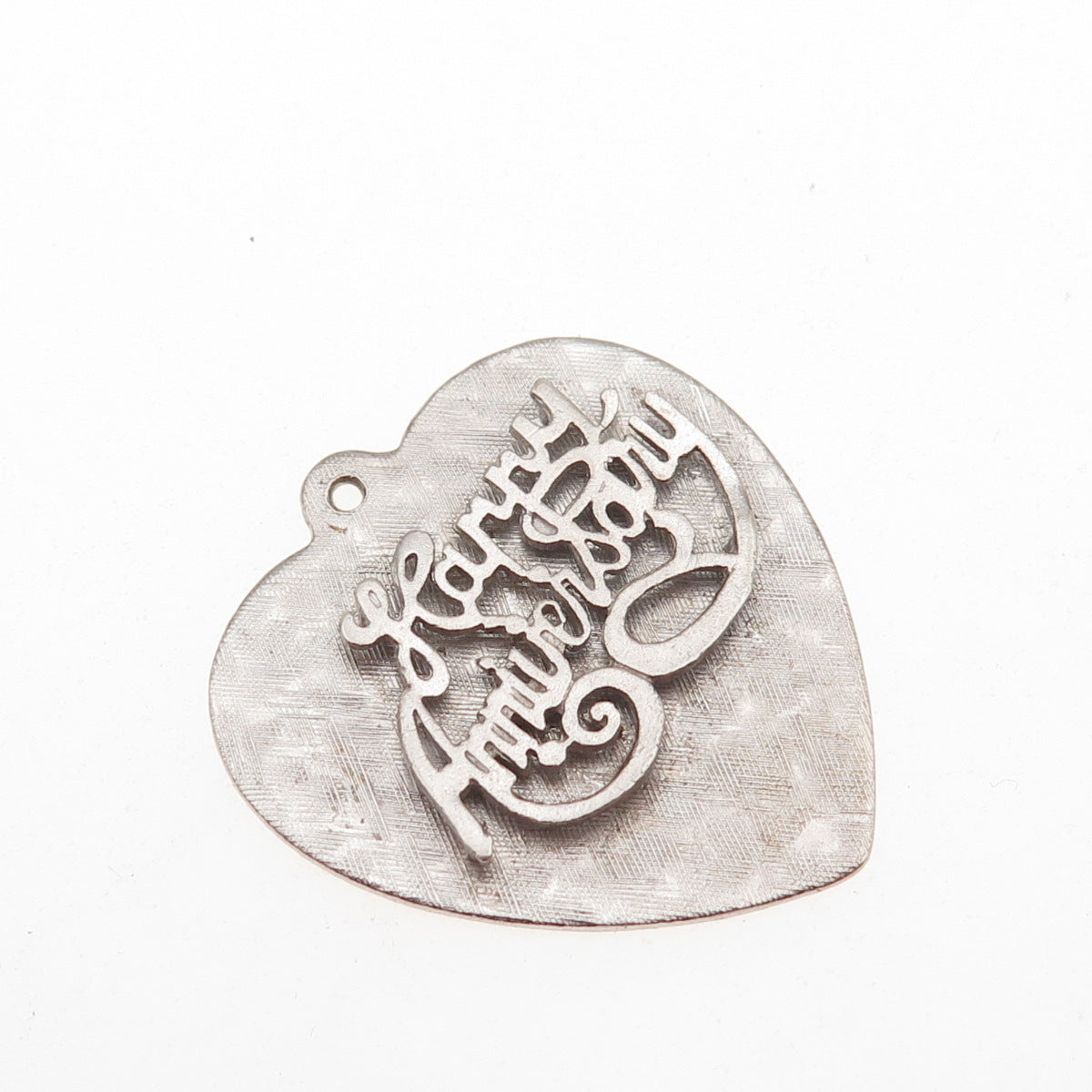 925 Sterling Silver Vintage Happy Anniversary Heart Charm Pendant