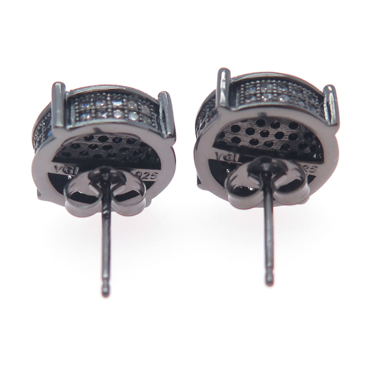 925 Sterling Silver Black Rhodium Round-Cut C Z Stud Earrings