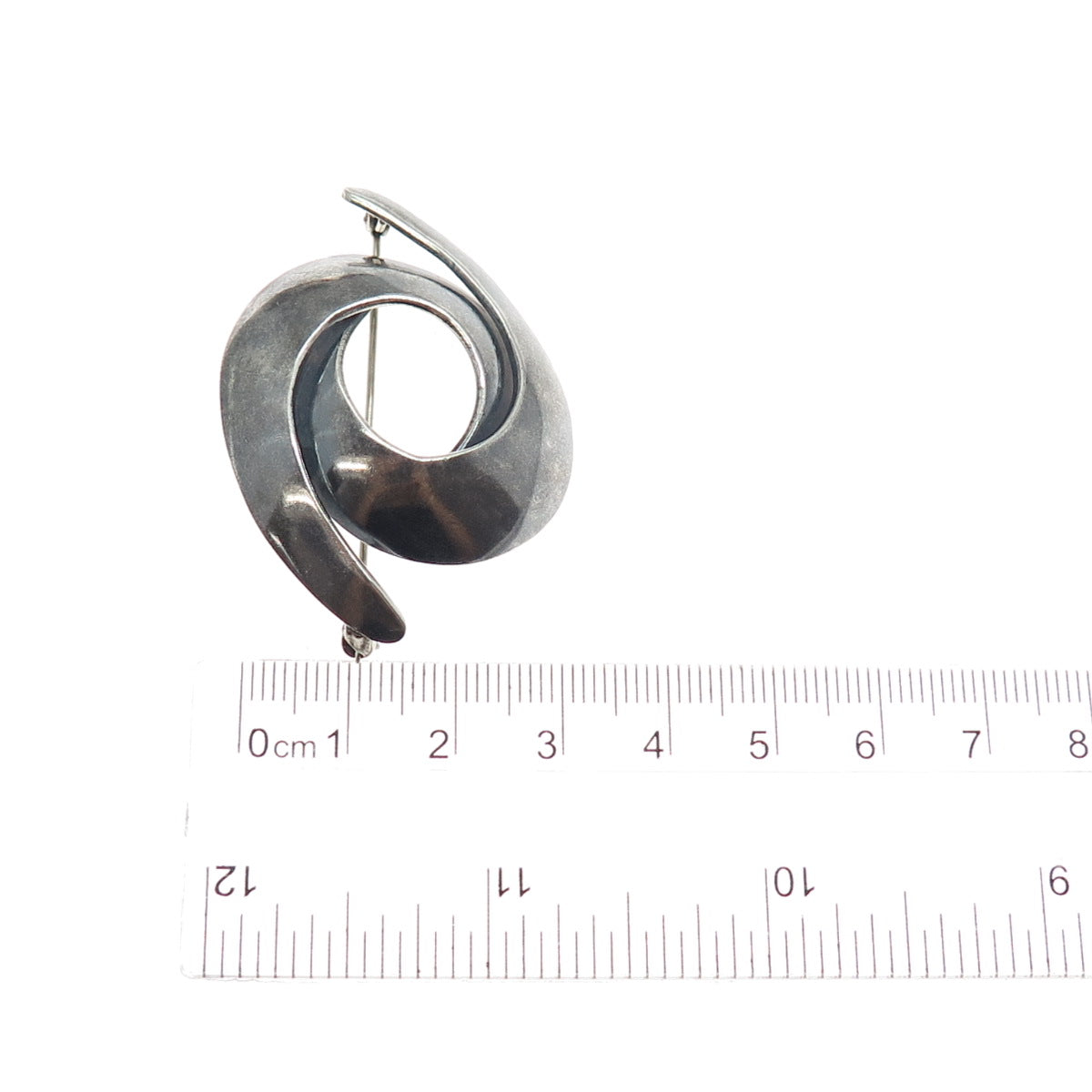 925 Sterling Silver Vintage Mexico Modernist Interlocked Oxidized Pin Brooch