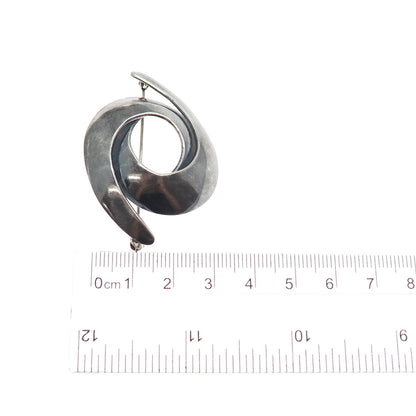 925 Sterling Silver Vintage Mexico Modernist Interlocked Oxidized Pin Brooch