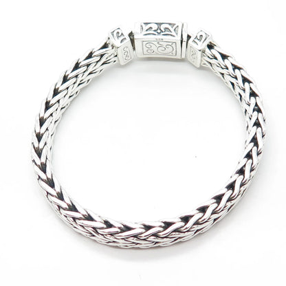 925 Sterling Silver Vintage Spiga/Wheat Link Heavy Bangle Bracelet 7.75"
