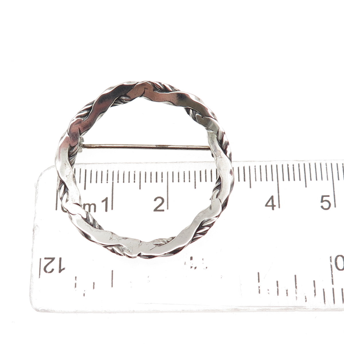 Beau 925 Sterling Silver Vintage Woven Circle of Life Oxidized Pin Brooch