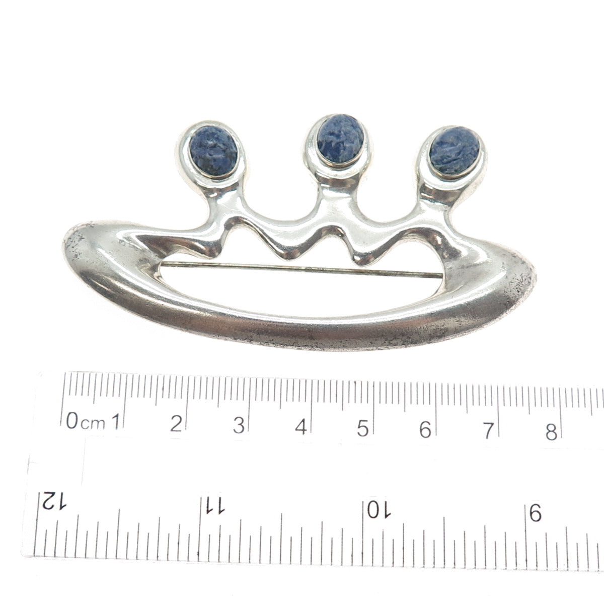 925 Sterling Silver Vintage Real Sodalite Modernist Pin Brooch