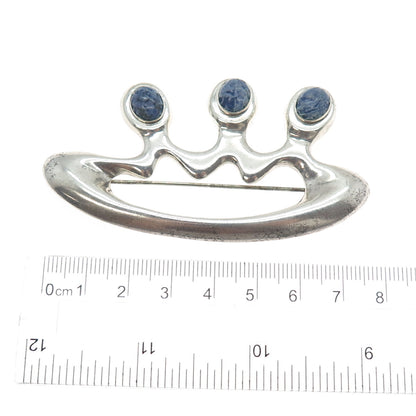 925 Sterling Silver Vintage Real Sodalite Modernist Pin Brooch