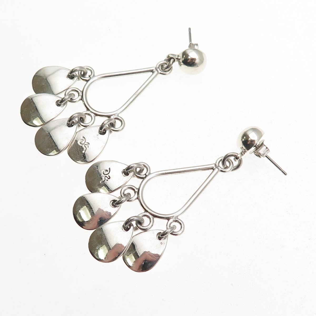 925 Sterling Silver Vintage Mexico Modernist Teardrop Dangle Earrings