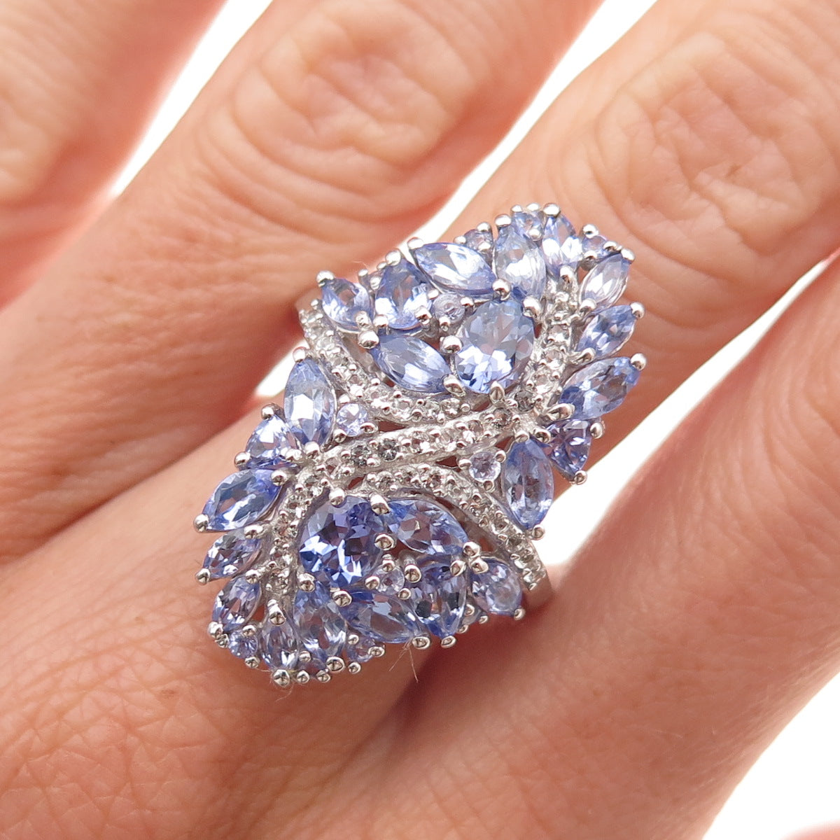 Chuck Clemency 925 Sterling Silver Real Tanzanite & White Topaz Ring Size 7.25