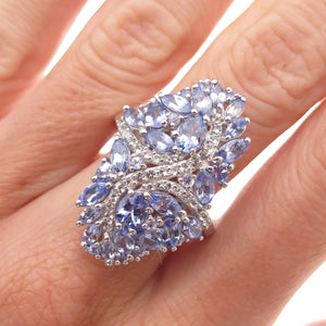 Chuck Clemency 925 Sterling Silver Real Tanzanite & White Topaz Ring Size 7.25