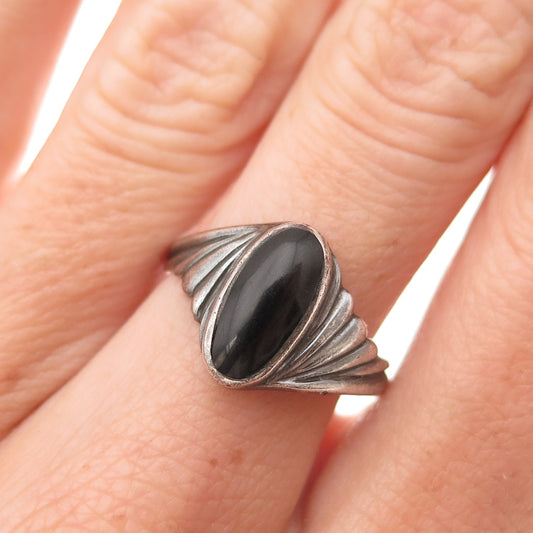 Carolyn Pollack Sterling Silver Vintage Real Black Onyx Oxidized Ring Size 7.75