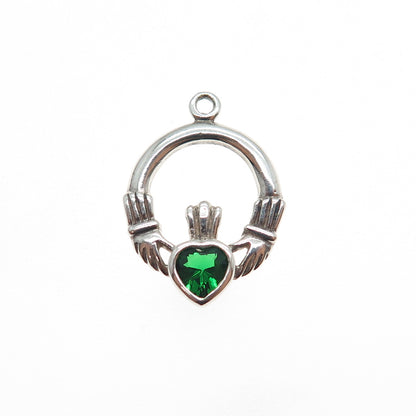 PETER STONE Sterling Vintage Real Chrome Diopside Irish Claddagh Mini Pendant