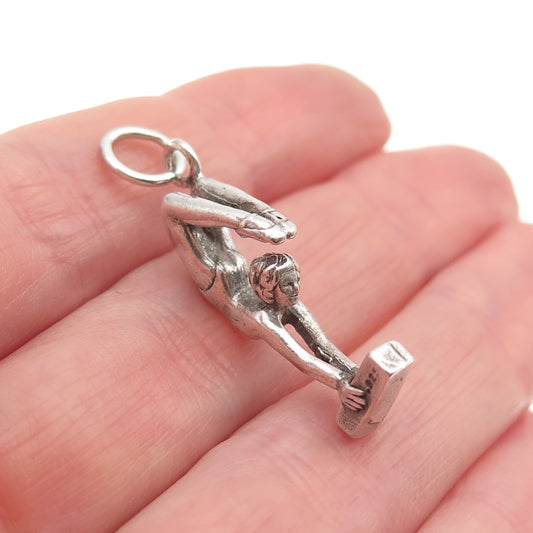 Shube 925 Sterling Silver Vintage Female Gymnast Oxidized 3D Charm Pendant