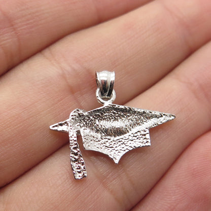 925 Sterling Silver Vintage Graduation Academic Cap Pendant