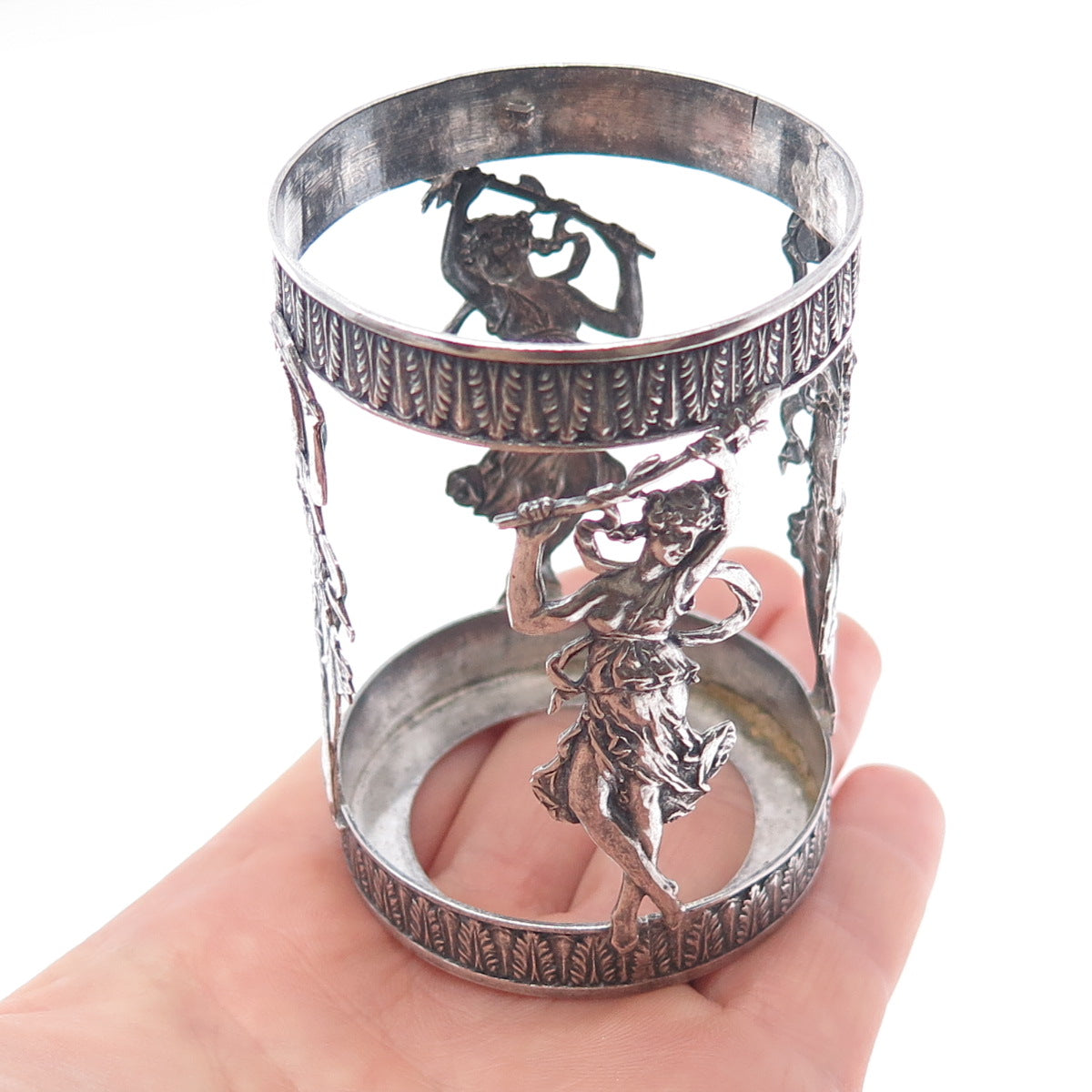 800 Silver Antique Victorian European Muses Oxidized Shot Glass Holder