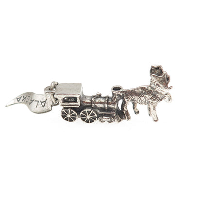 Pacific Jewelry 925 Sterling Vintage Steam Locomotive Train Moose Alaska Pendant