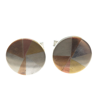 925 Sterling Silver 3-Tone Vintage Mexico Modernist Cufflinks #200