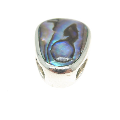 925 Sterling Silver Vintage Real Abalone Shell Modernist Slide Pendant