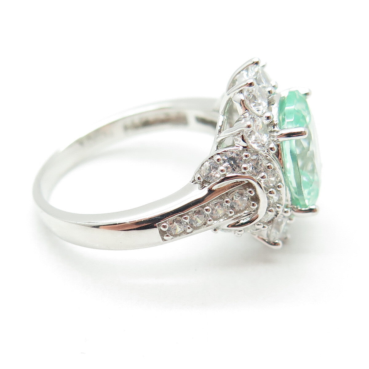 925 Sterling Silver Lab-Created Green Sapphire & C Z Ring Size 8