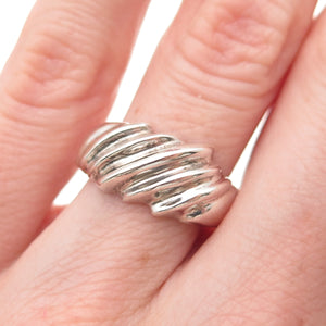 925 Sterling Silver Vintage Mexico Modernist Ribbed Ring Size 6
