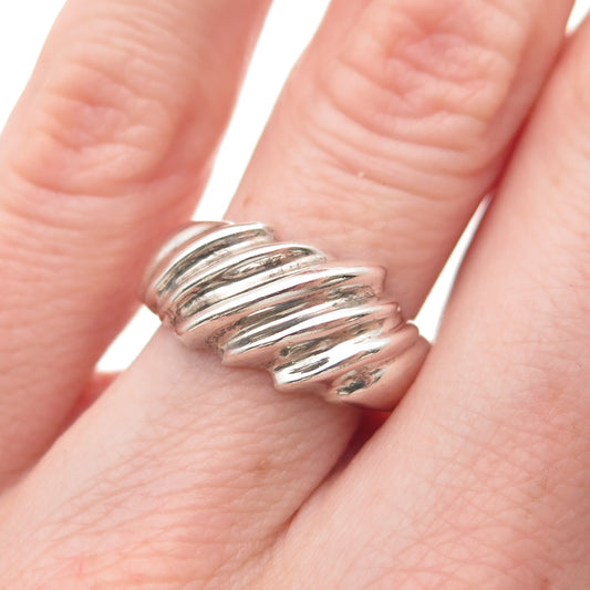 925 Sterling Silver Vintage Mexico Modernist Ribbed Ring Size 6