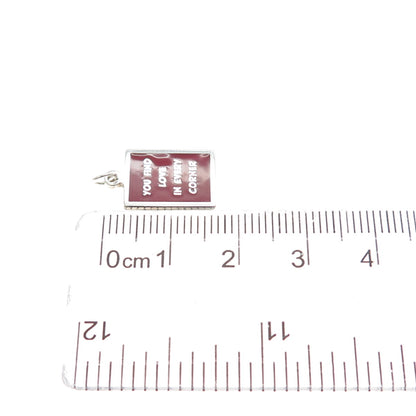925 Sterling Red Enamel You Find Love In Every Corner Minimalist Charm Pendant