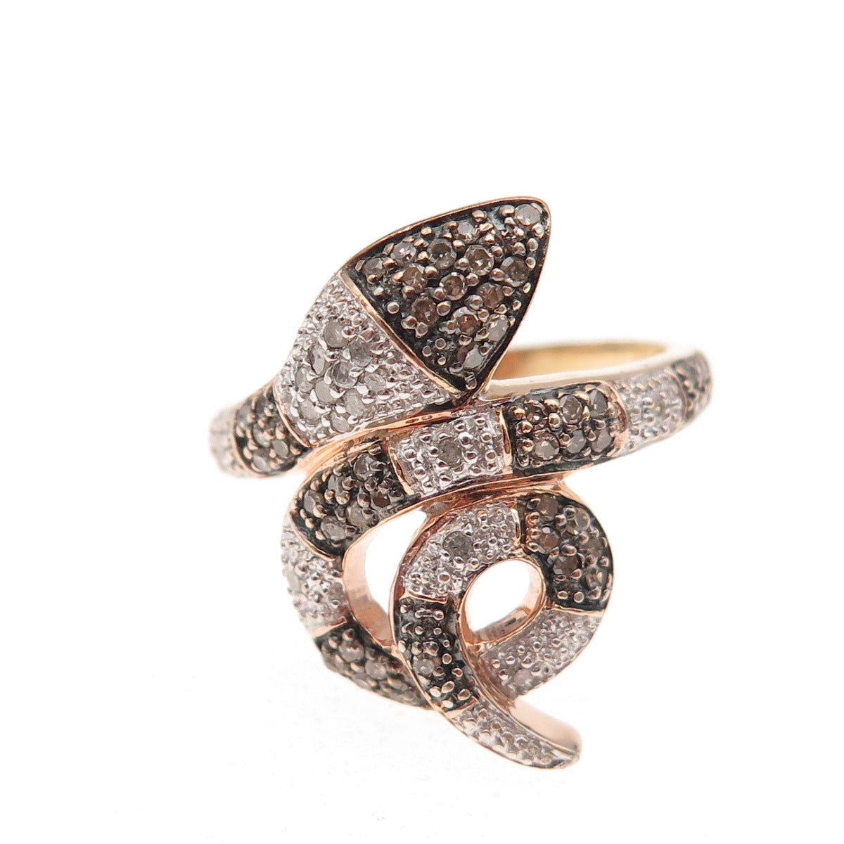 925 Sterling Silver Gold Plated Black Rhodium Real Diamond Snake Ring Size 7