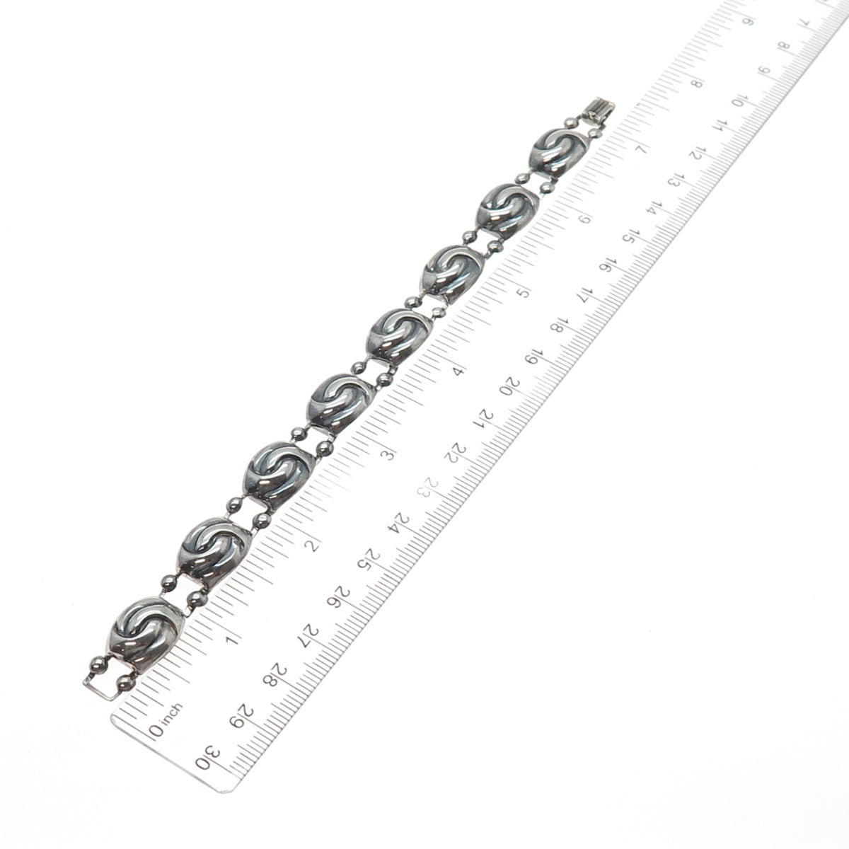 925 Sterling Silver Antique Art Deco Yin Yang Oxidized Link Bracelet 7"