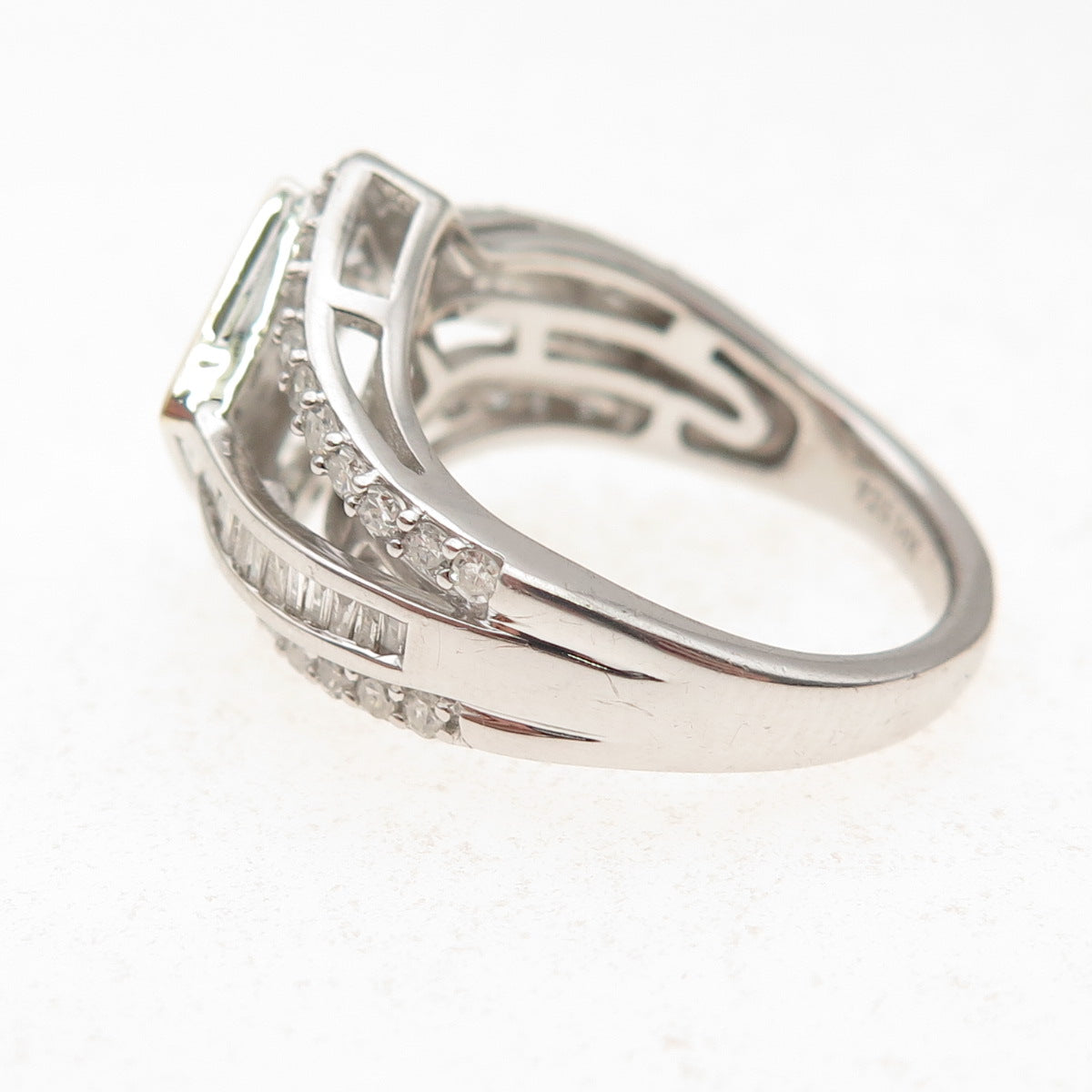 925 Sterling 14K Gold Real Round & Tapered Baguette-Cut Diamond Ring Size 7