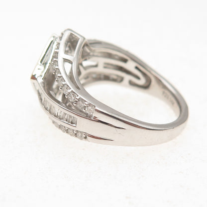 925 Sterling 14K Gold Real Round & Tapered Baguette-Cut Diamond Ring Size 7
