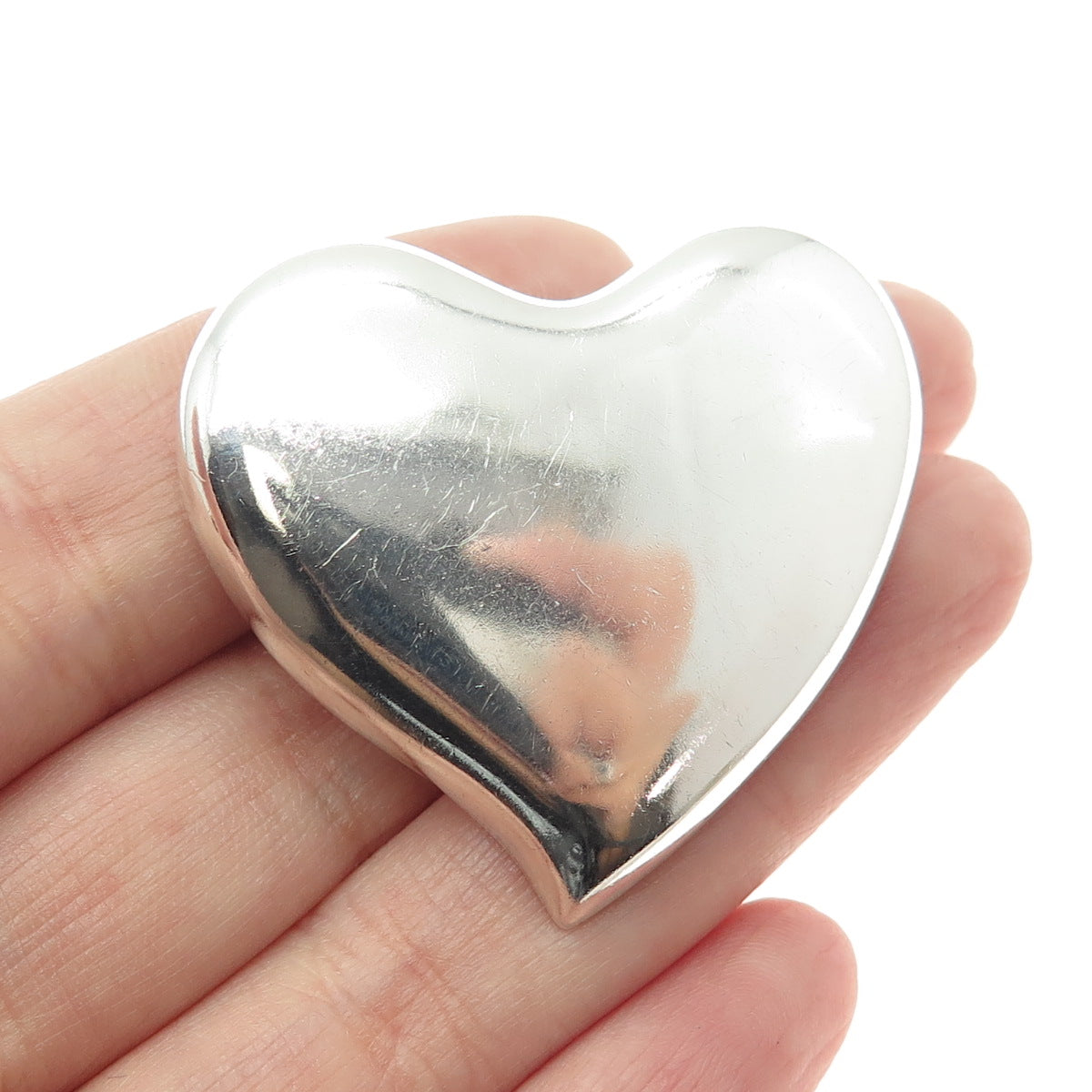 925 Sterling Silver Vintage Mexico Puffy Heart Slide Pendant