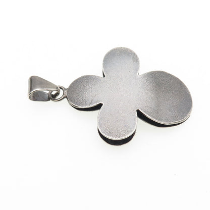 925 Sterling Silver Vintage Italy Modernist Floral Cross Oxidized Pendant