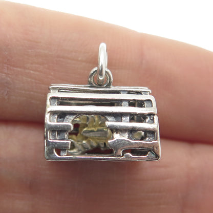 925 Sterling Silver Vintage Lobster Cage Minimalist Charm Pendant