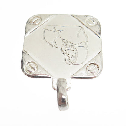 925 Sterling Silver Vintage Italy Engraved Mom & Child Tag Pendant