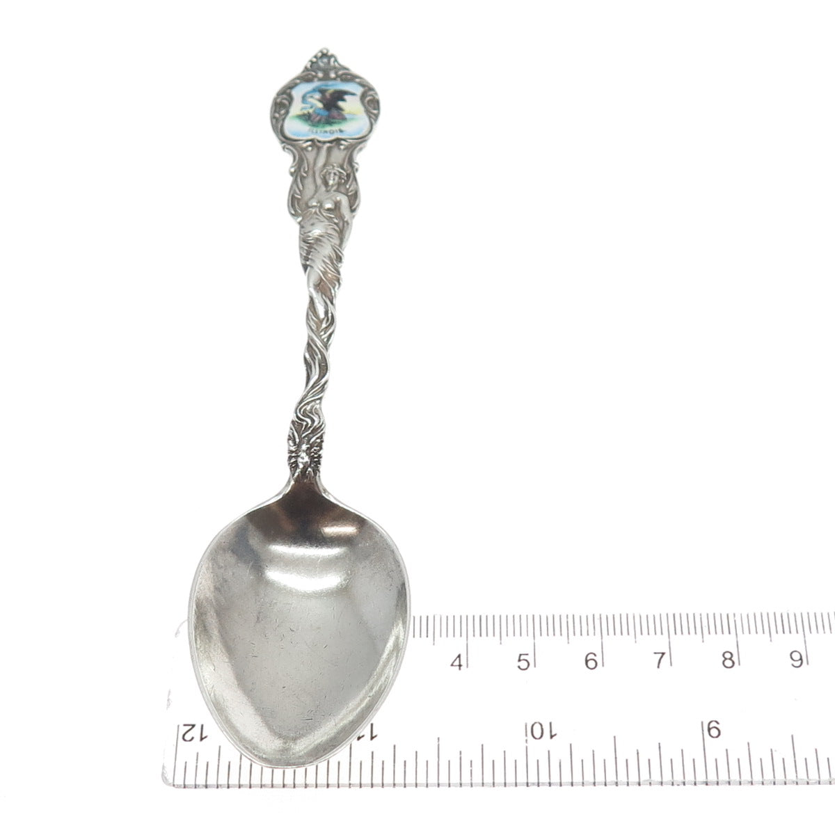 SHEPARD 925 Sterling Silver Antique Enamel Illinois States & Cities Coffee Spoon