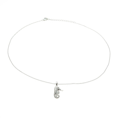 925 Sterling Silver White & Black C Z Seahorse Pendant Rolo Chain Necklace 18"