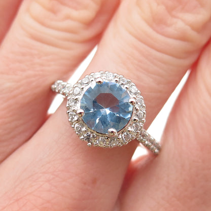925 Sterling Silver Round-Cut Blue & White C Z Ring Size 8