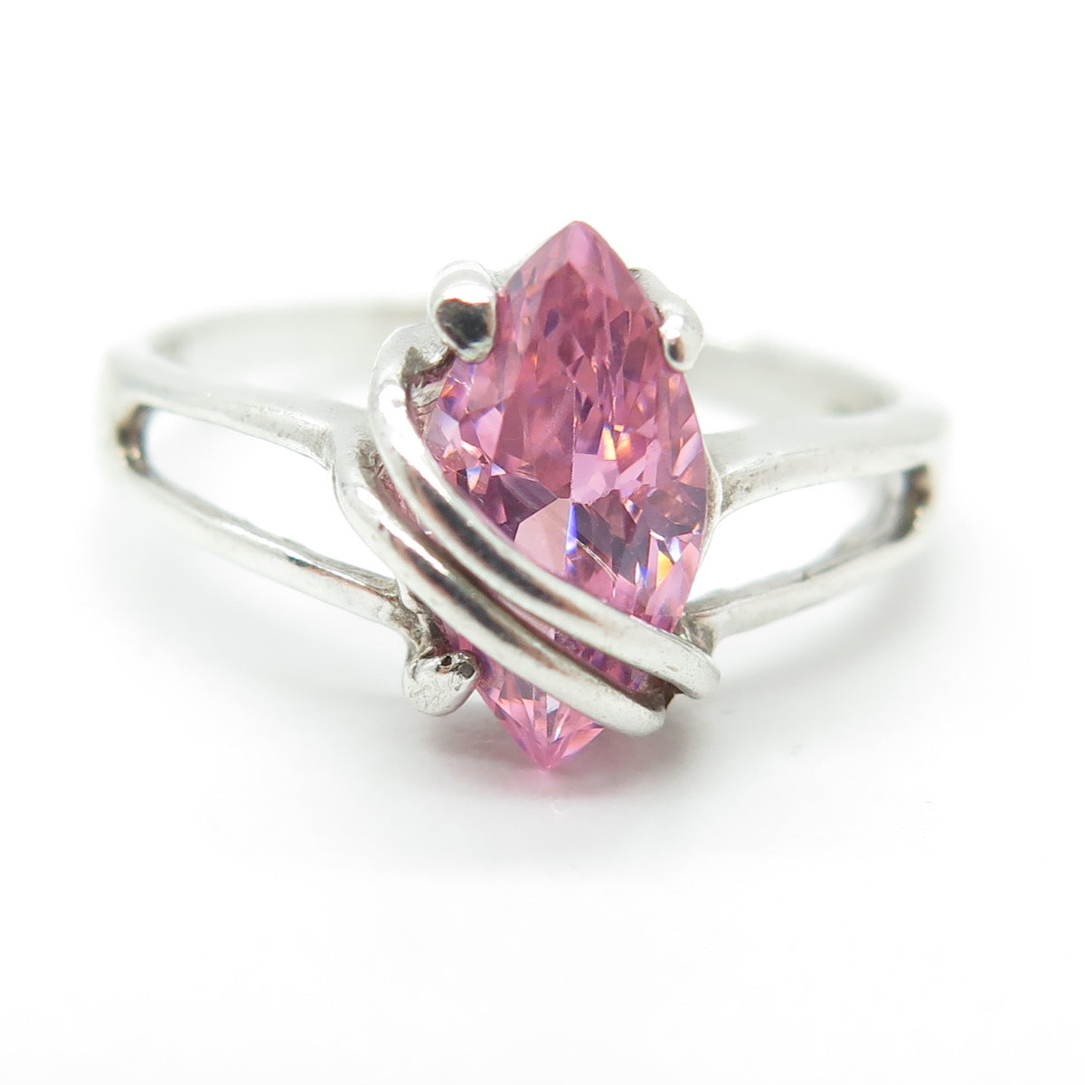 SHUBE 925 Sterling Silver Vintage Marquise-Cut Pink C Z Ring Size 9