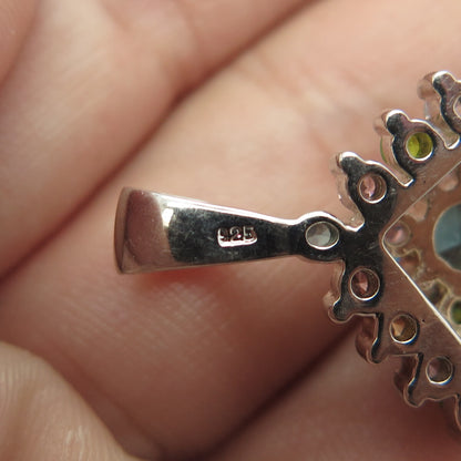 925 Sterling Silver Real Apatite & Multi-Color C Z Pendant