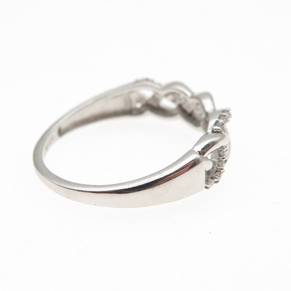 925 Sterling Silver Real Round-Cut Diamond Woven Ring Size 7.75