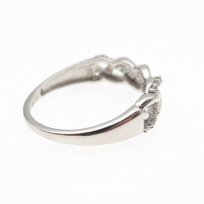 925 Sterling Silver Real Round-Cut Diamond Woven Ring Size 7.75