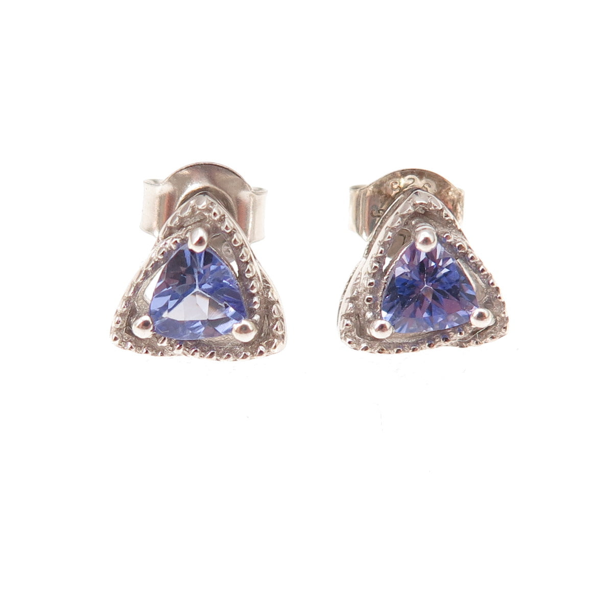 Chuck Clemency 925 Sterling Silver Real Triangle-Cut Tanzanite Stud Earrings