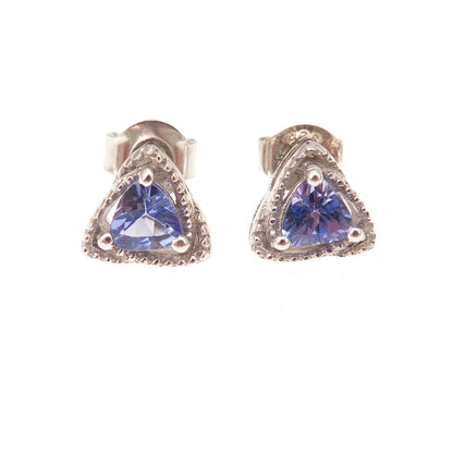 Chuck Clemency 925 Sterling Silver Real Triangle-Cut Tanzanite Stud Earrings