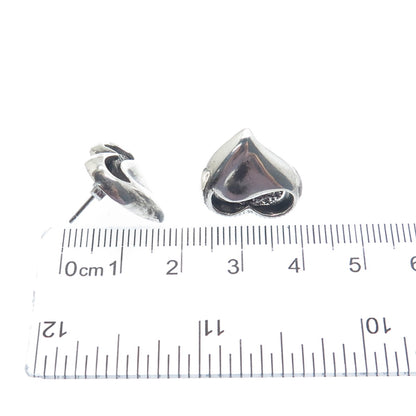 925 Sterling Silver Vintage Modernist Heart Oxidized Stud Earrings