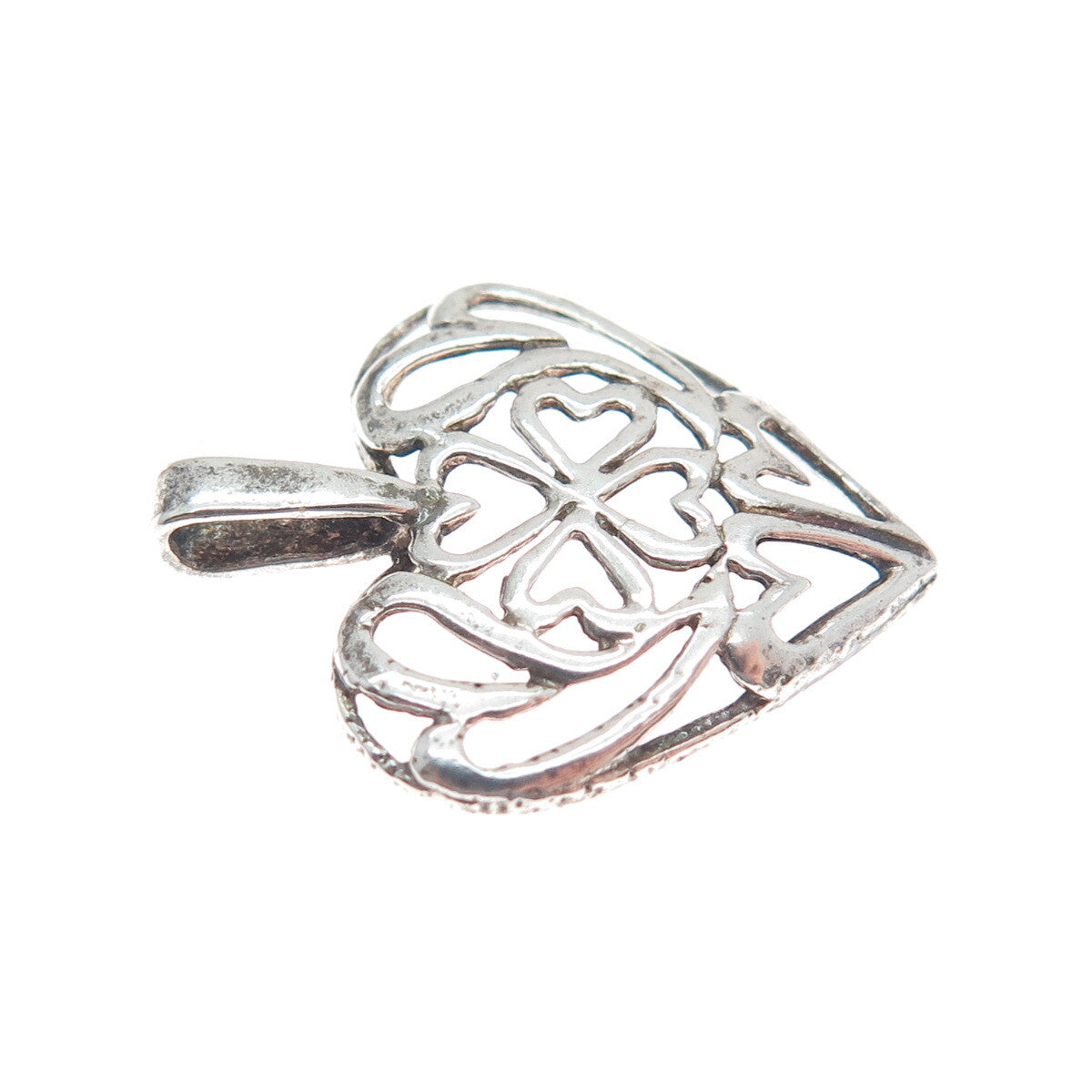 925 Sterling Silver Vintage Clover Heart Minimalist Charm Pendant
