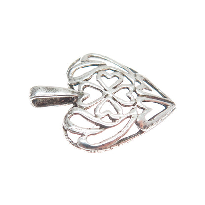 925 Sterling Silver Vintage Clover Heart Minimalist Charm Pendant