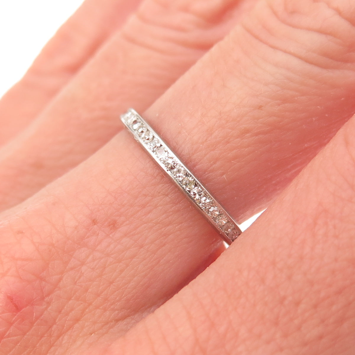 Antique Art Deco Platinum Real Diamond Stackable Engraved Eternity Ring Size 8